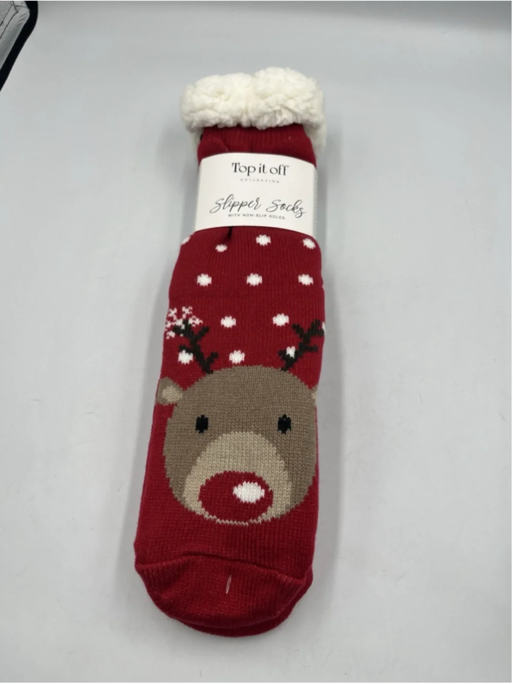 Top It Off Slipper Socks REINDEER Soft COZY WHEN YOUR FEET ARE FREEZZING SEE